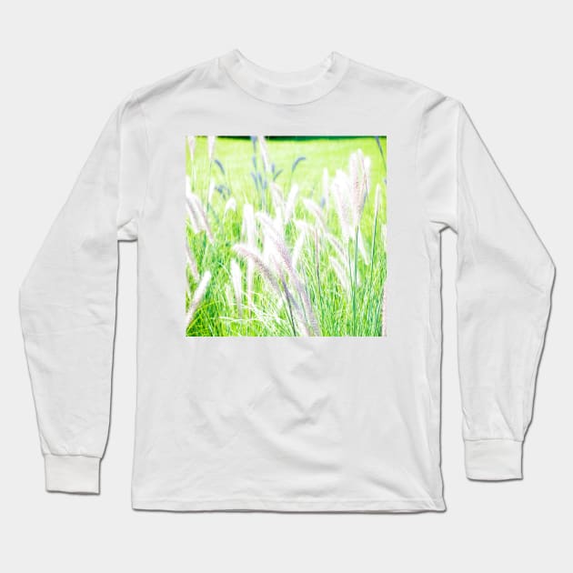 White Fountain Grass Long Sleeve T-Shirt by PedaDesign